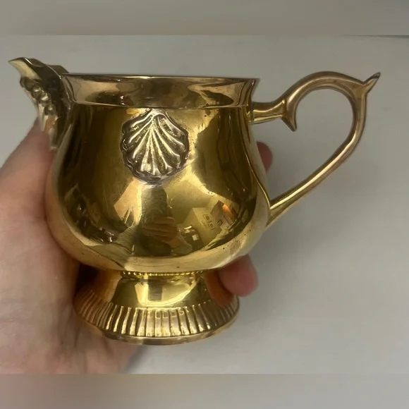 Vintage Brass  Pitcher with Embossed Clam Shell - Picture 3 of 8